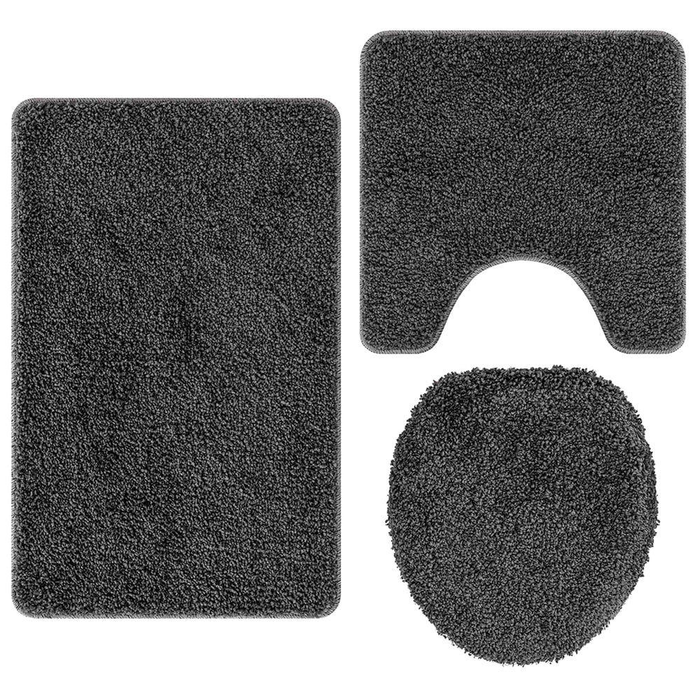 Antisklidus vonios kilimėlių rinkinys 3 pcs Tamsiai pilka PP