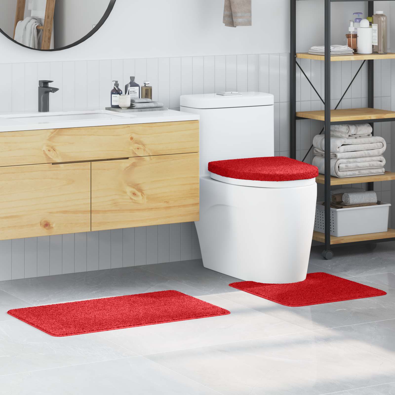 Antisklidus vonios kilimėlių rinkinys 3 pcs Raudona PP