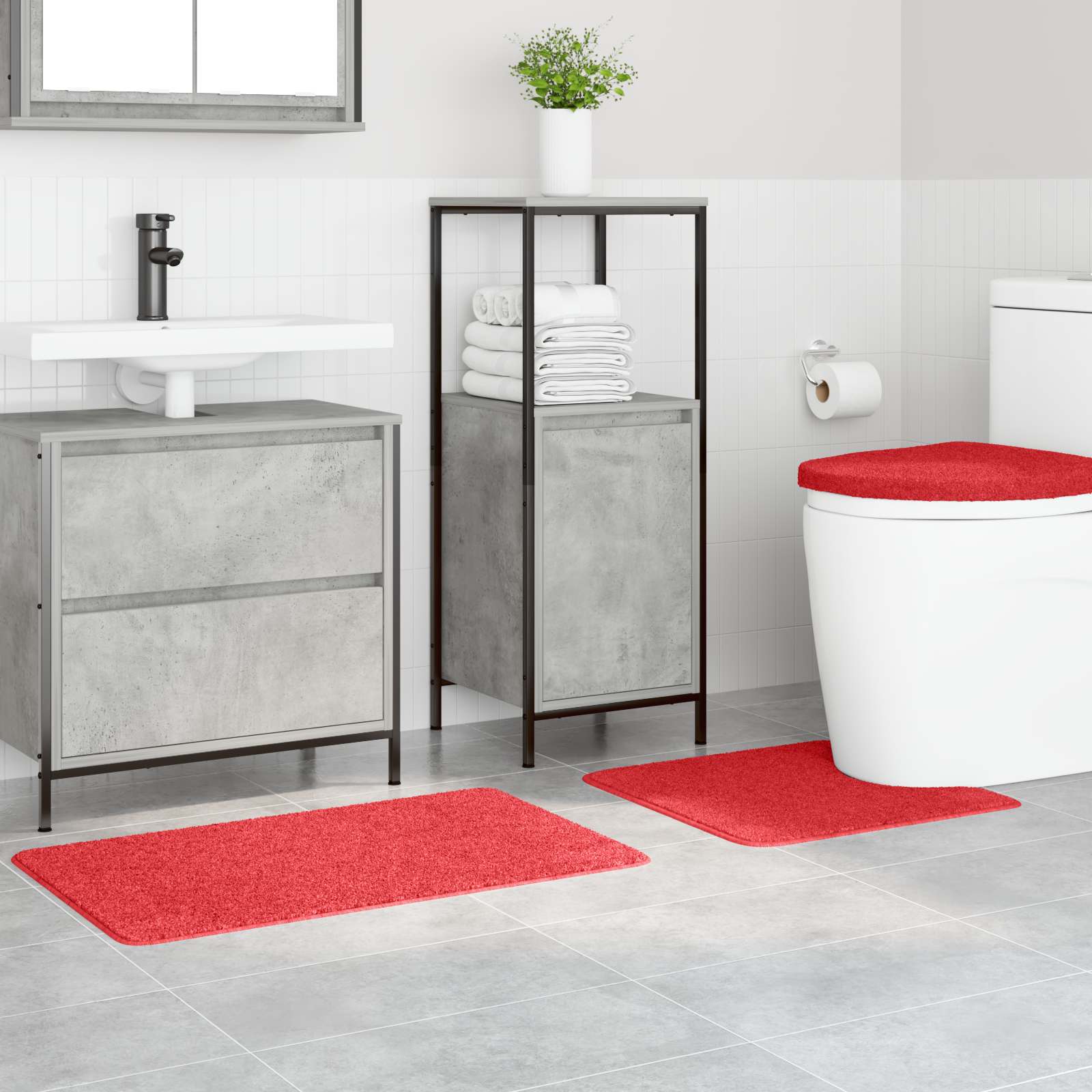 Antisklidus vonios kilimėlių rinkinys 3 pcs Raudona PP