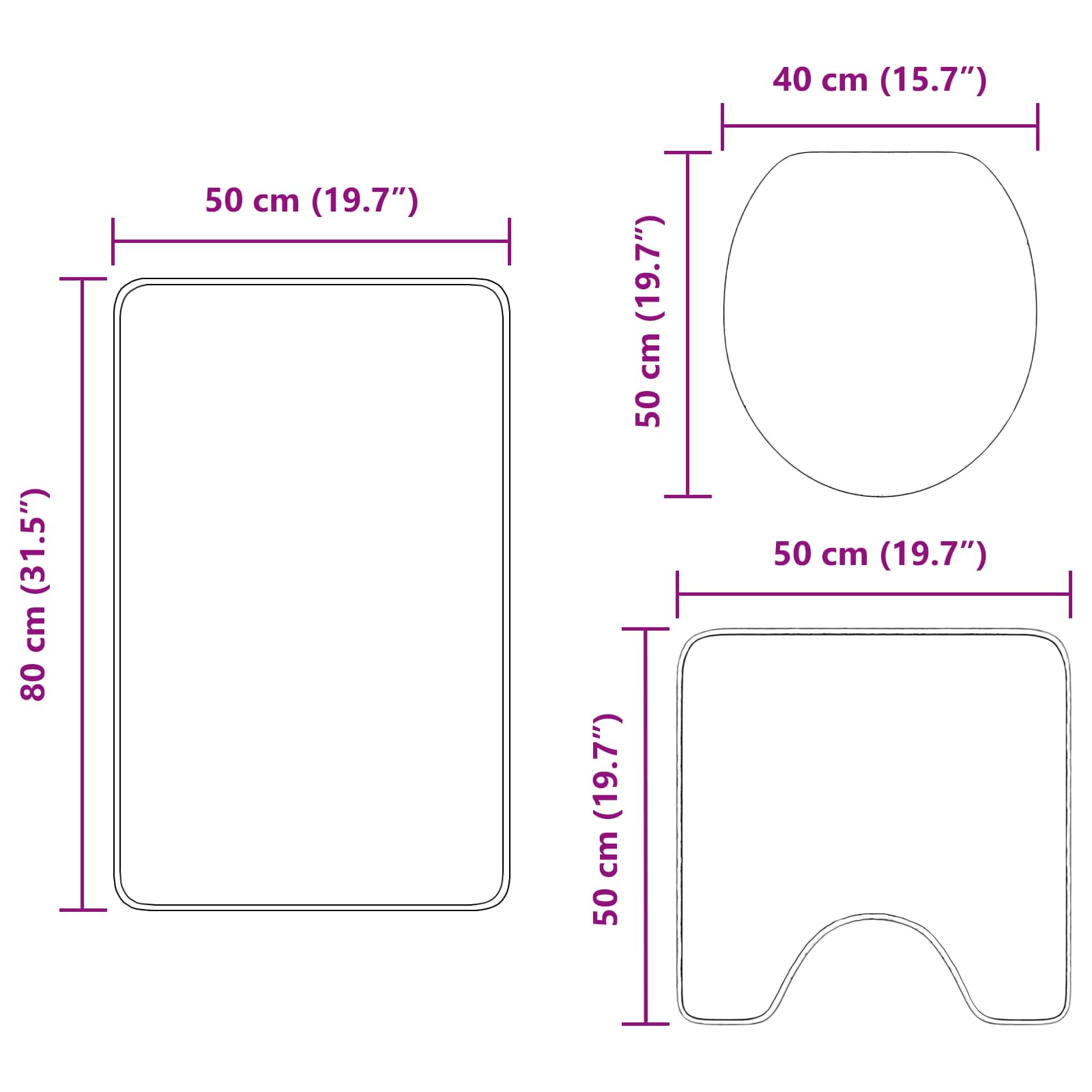 Antisklidus vonios kilimėlių rinkinys 3 pcs Violetinė PP