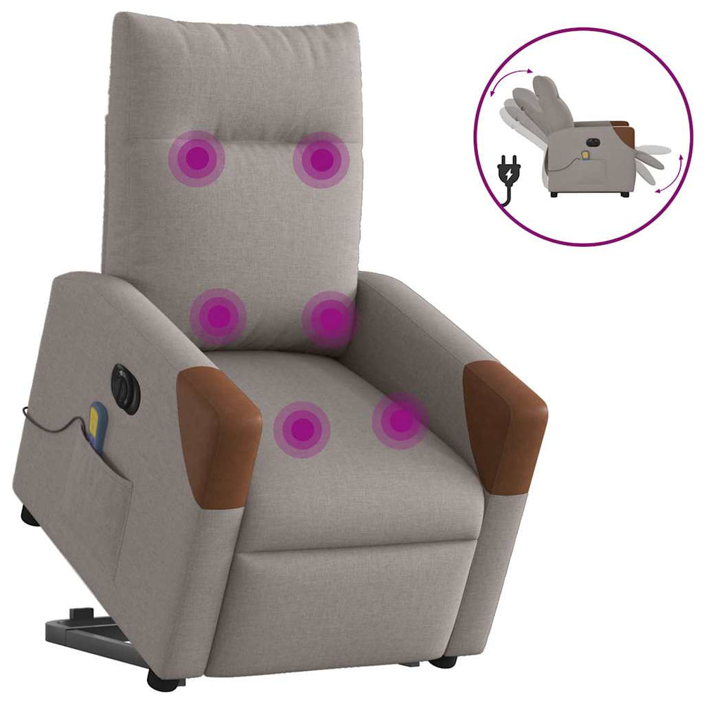 Atsistojantis elektrinis masažinis krėslas, taupe, audinys