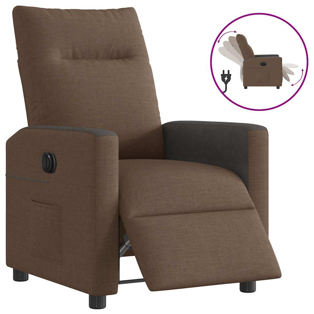 Electric reclining armchair, brown, fabric