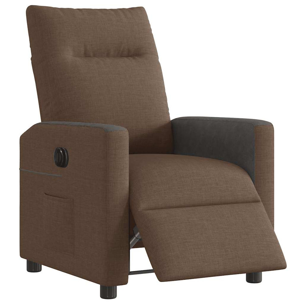 Electric reclining armchair, brown, fabric