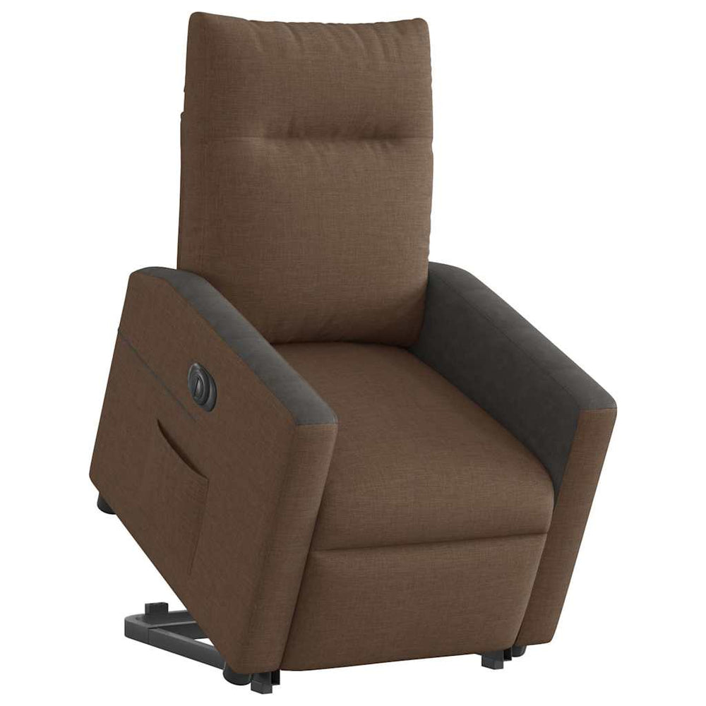 Electric Reclining Stand-Up Armchair, Brown, Fabric