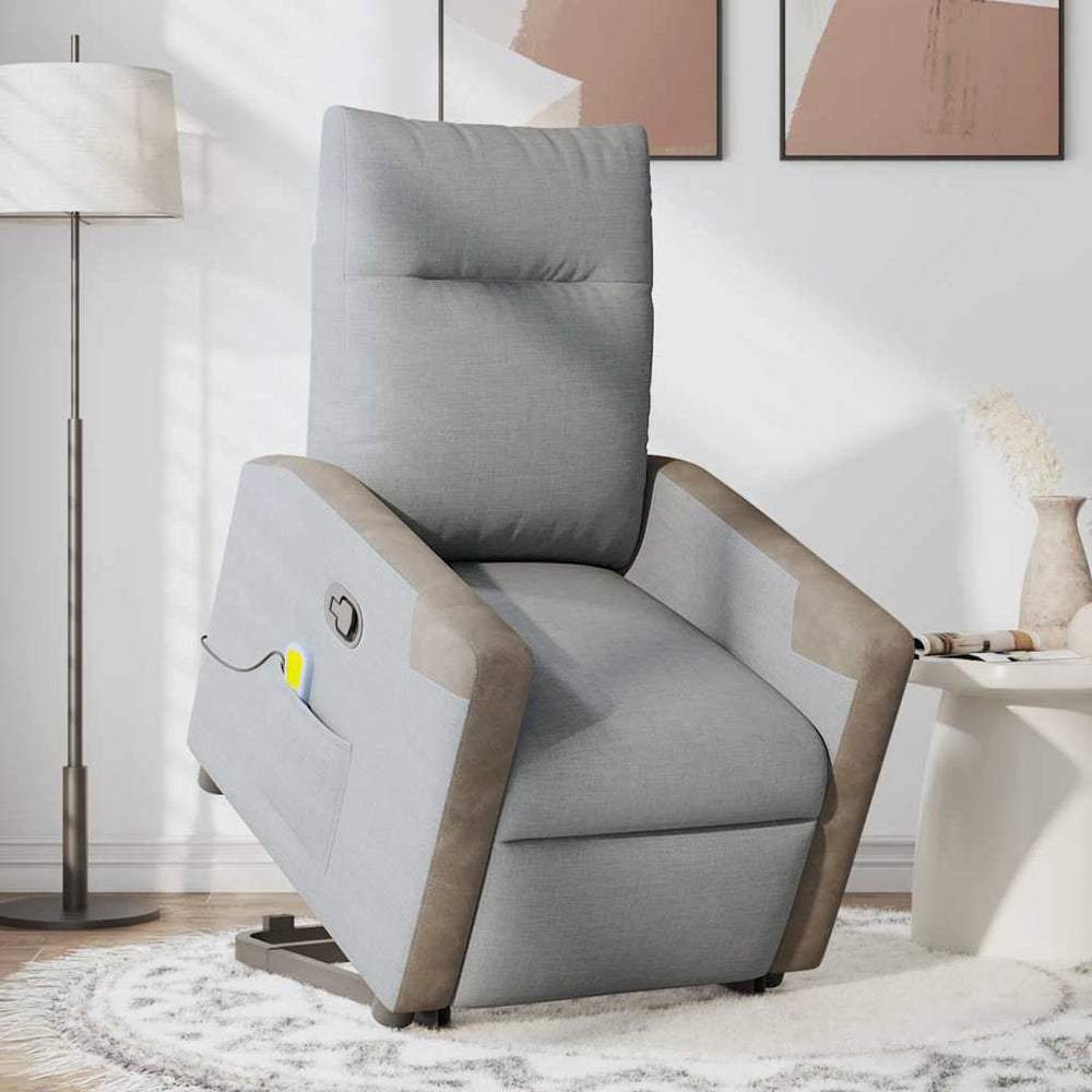 Recliner massage chair, light grey, fabric