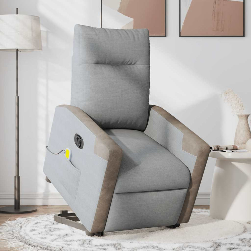 Recliner massage chair, light grey, fabric
