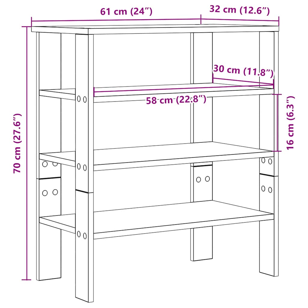 Shoe rack, concrete grey, 61x32x70cm, treated wood
