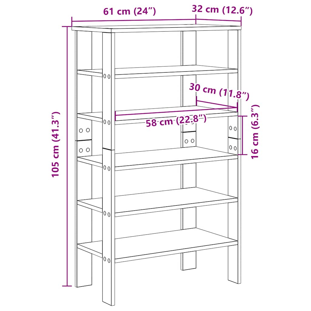 Shoe rack, white, 61x32x105cm, engineered wood