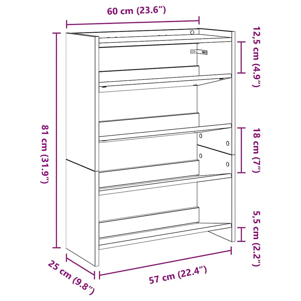 Shoe rack, wood, 60x25x81 cm, treated wood