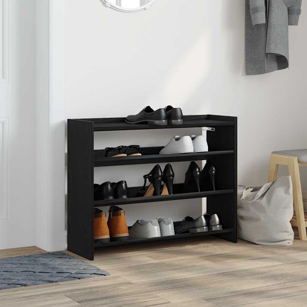 Shoe rack, black, 80x25x62cm, engineered wood