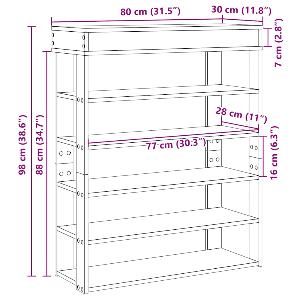 Shoe rack, Concrete Oak 80x30x98cm, engineered wood