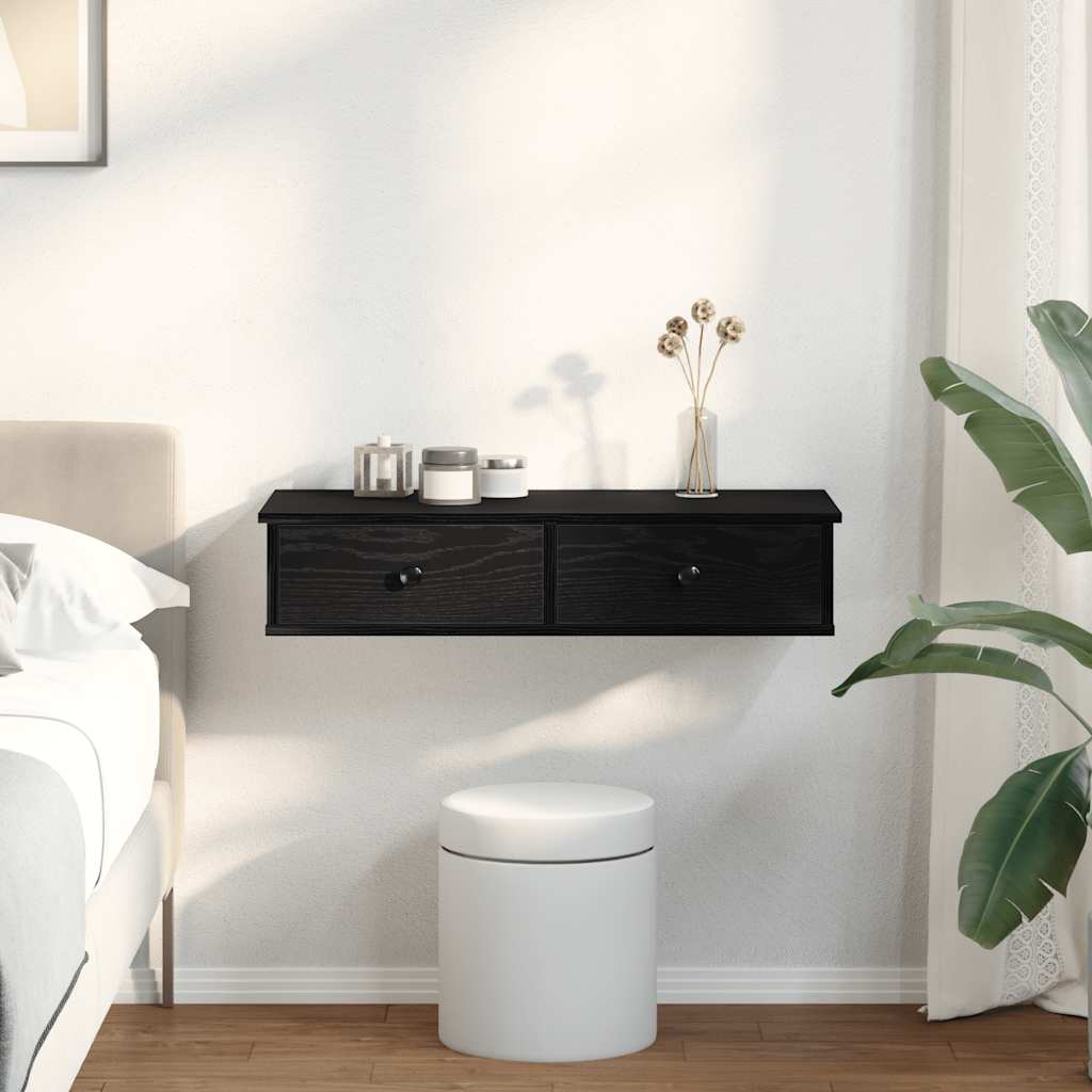 Wall shelf with drawers, black, 80x34x17cm