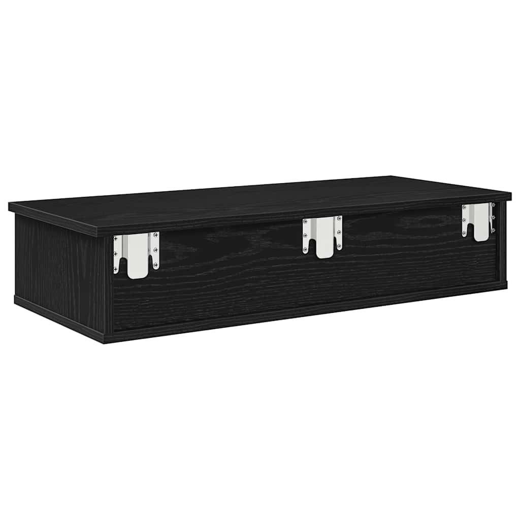 Wall shelf with drawers, black, 80x34x17cm