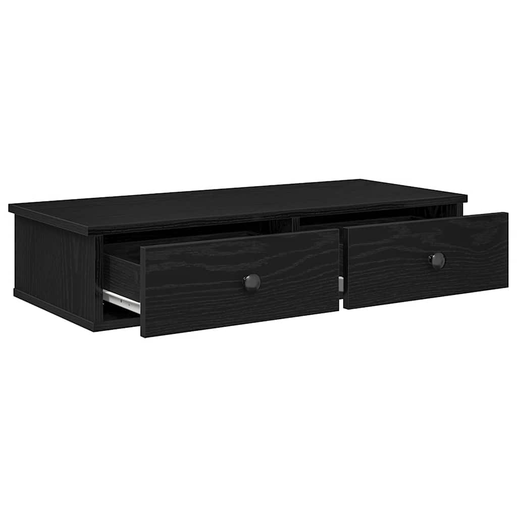 Wall shelf with drawers, black, 80x34x17cm
