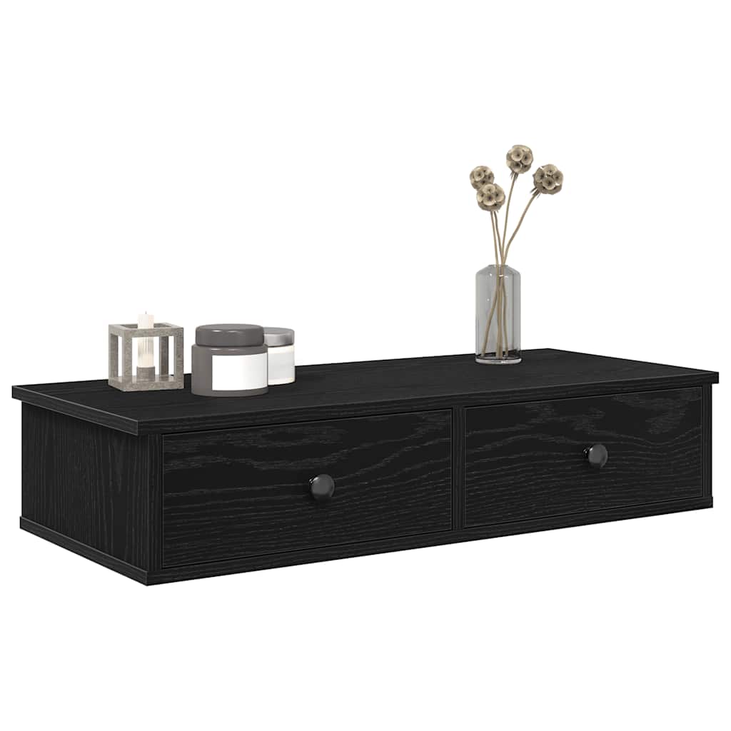 Wall shelf with drawers, black, 80x34x17cm