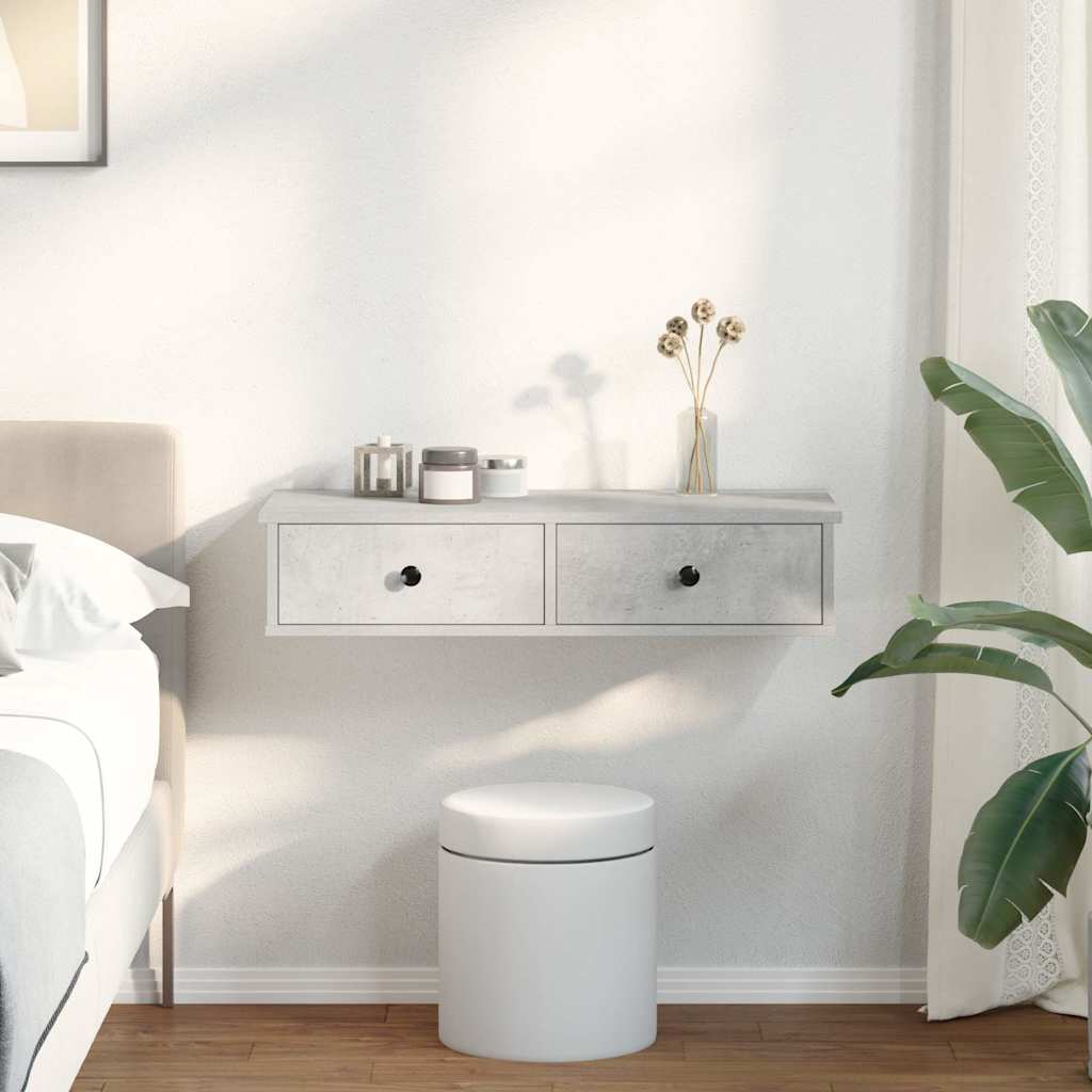 Wall shelf with drawers, concrete gray, 80x34x17cm