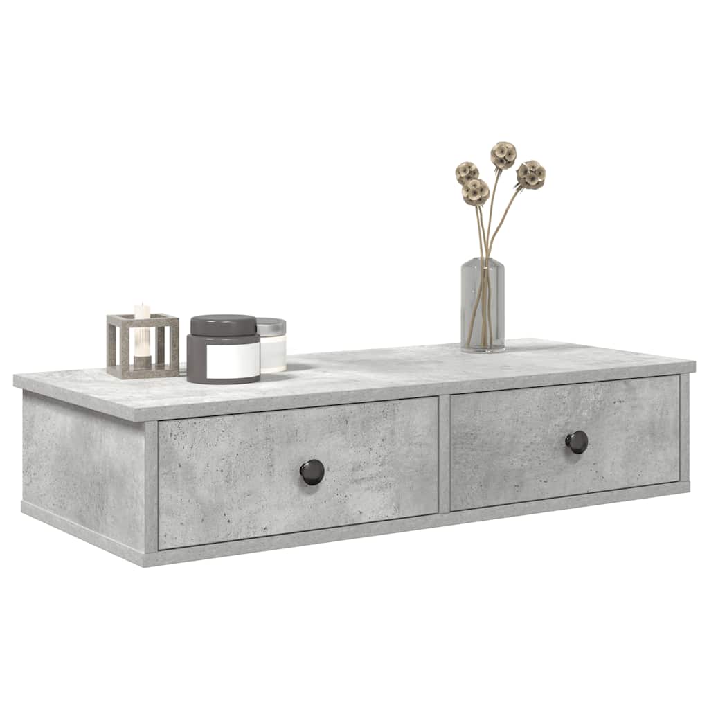 Wall shelf with drawers, concrete gray, 80x34x17cm