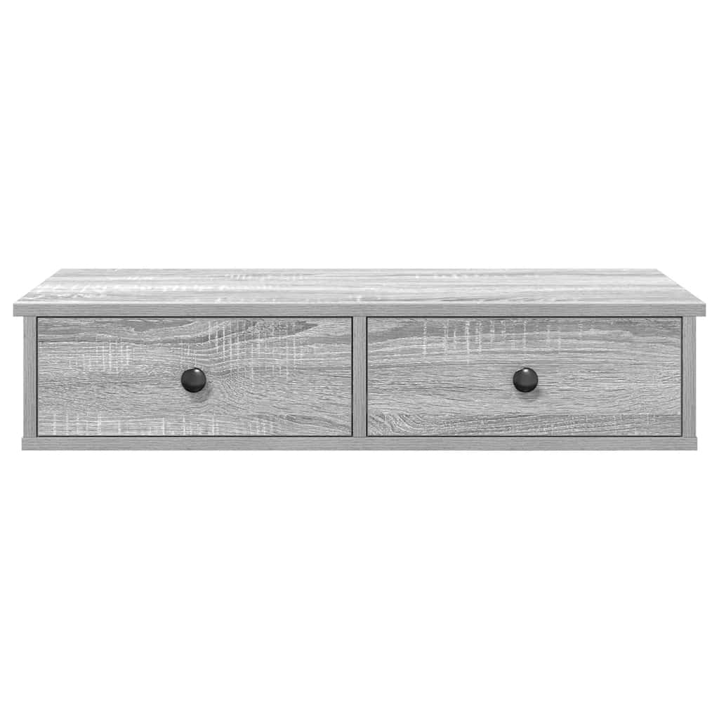 Wall shelf with drawers, grey oak, 80x34x17cm