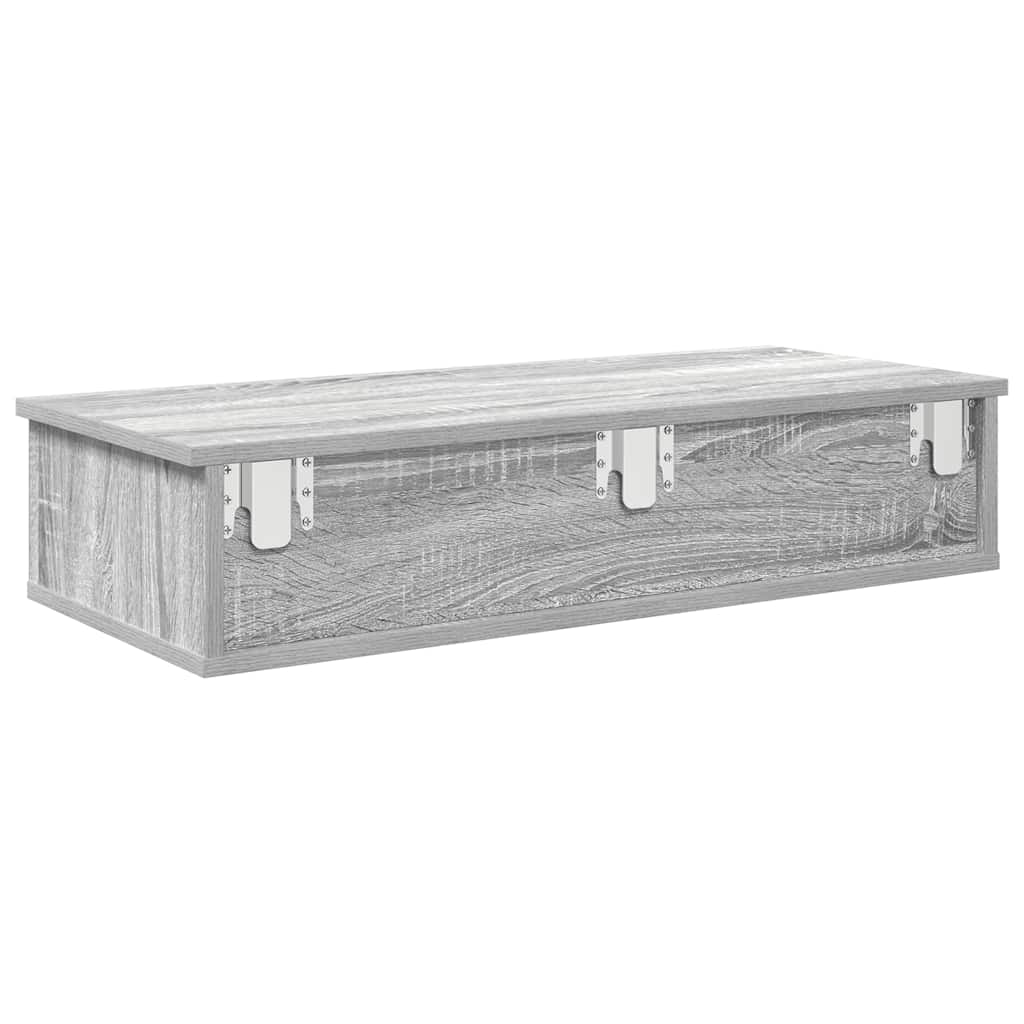 Wall shelf with drawers, grey oak, 80x34x17cm