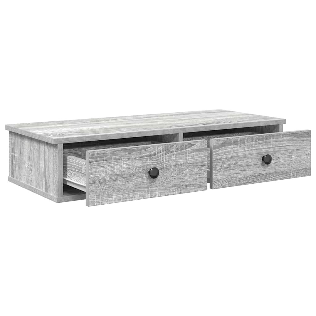 Wall shelf with drawers, grey oak, 80x34x17cm