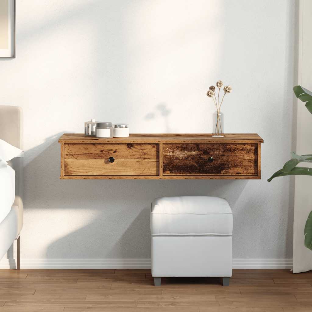 Sienas plaukts ar atvilktnēm, koka, 100x37,5x19cm