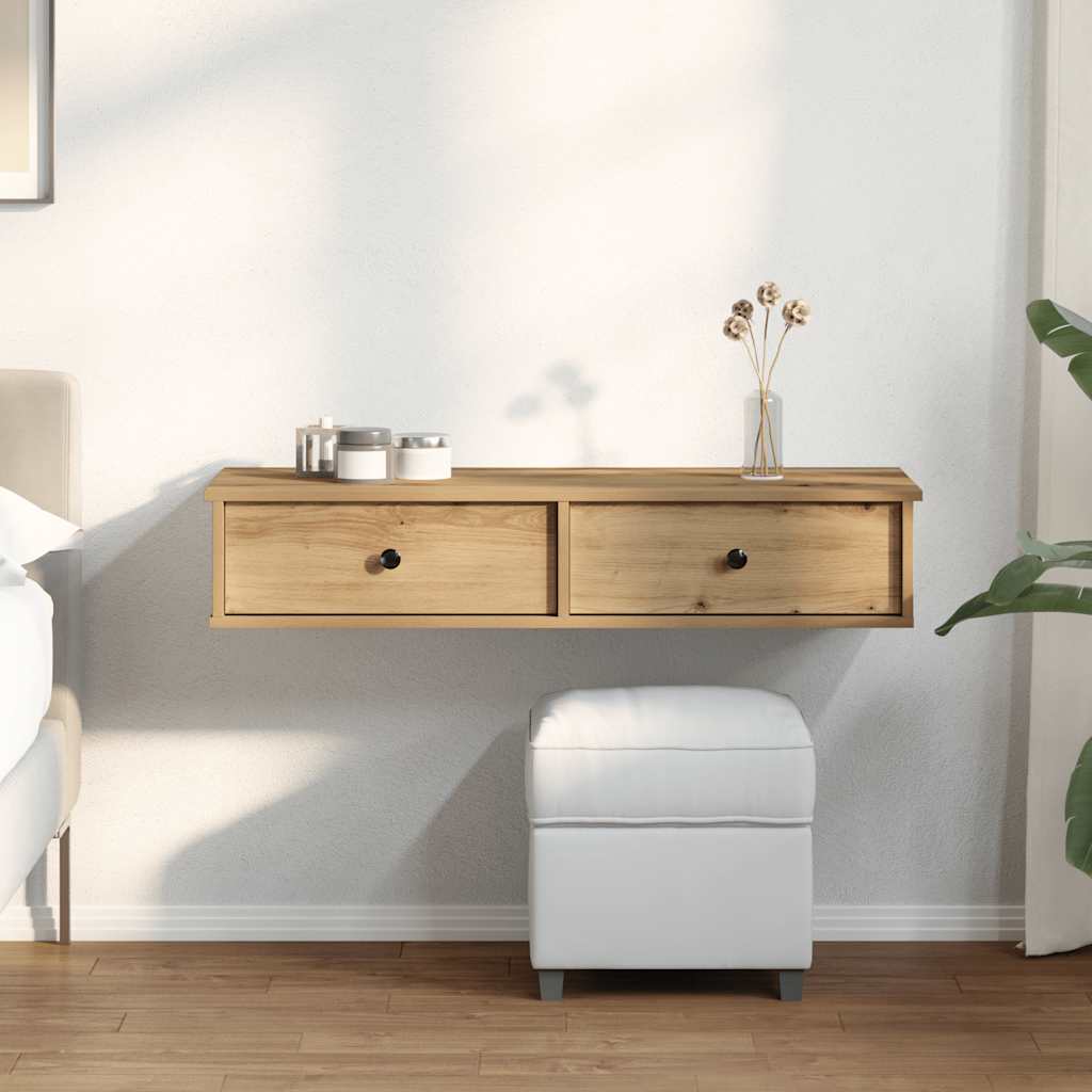 Wall shelf with drawers, artisan oak, 100x37.5x19cm