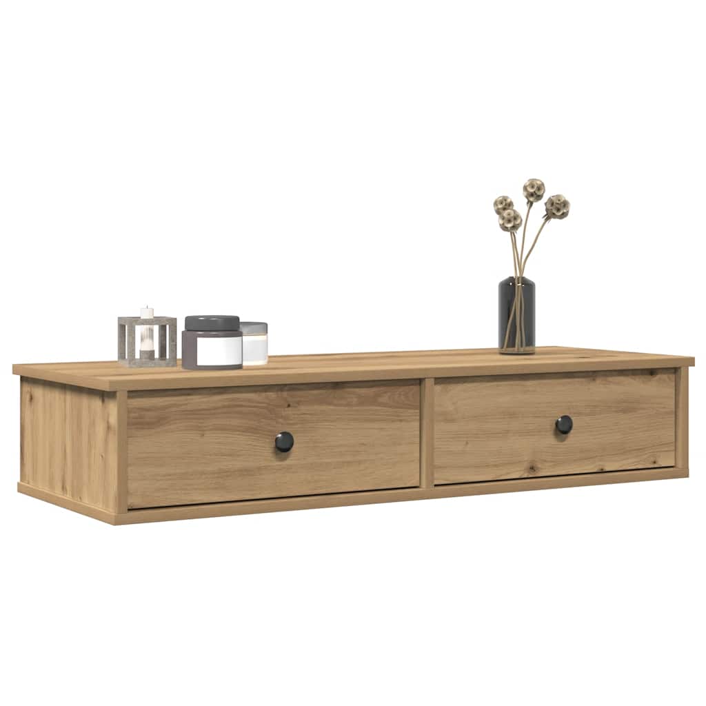 Wall shelf with drawers, artisan oak, 100x37.5x19cm