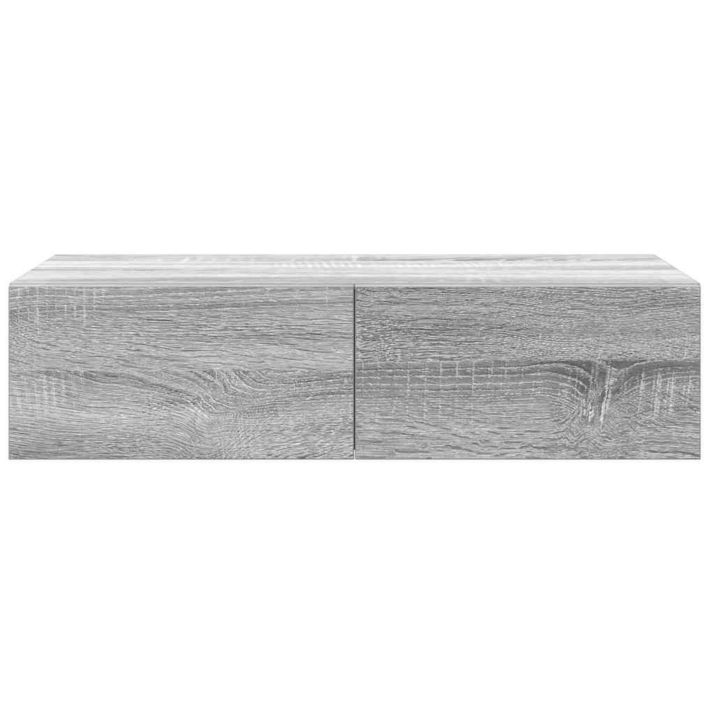 Wall shelf with drawers, grey oak, 60x26.5x15cm