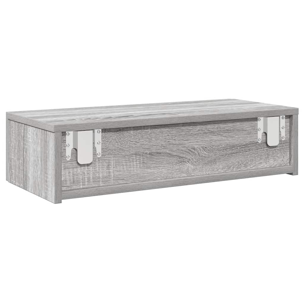 Wall shelf with drawers, grey oak, 60x26.5x15cm
