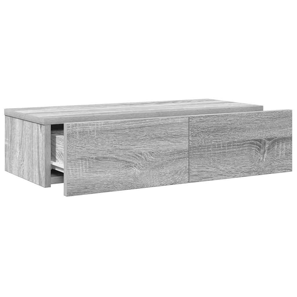 Wall shelf with drawers, grey oak, 60x26.5x15cm