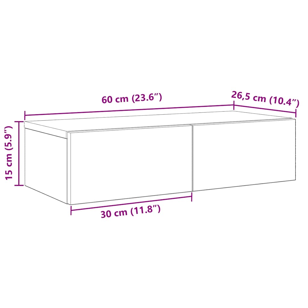 Wall shelf with drawers, grey oak, 60x26.5x15cm