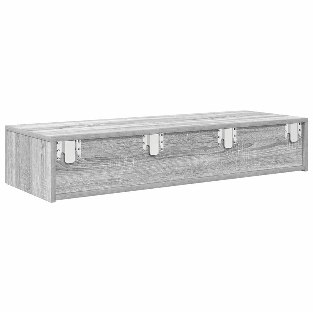 Wall shelf with drawers, gray oak, 100x36x19cm