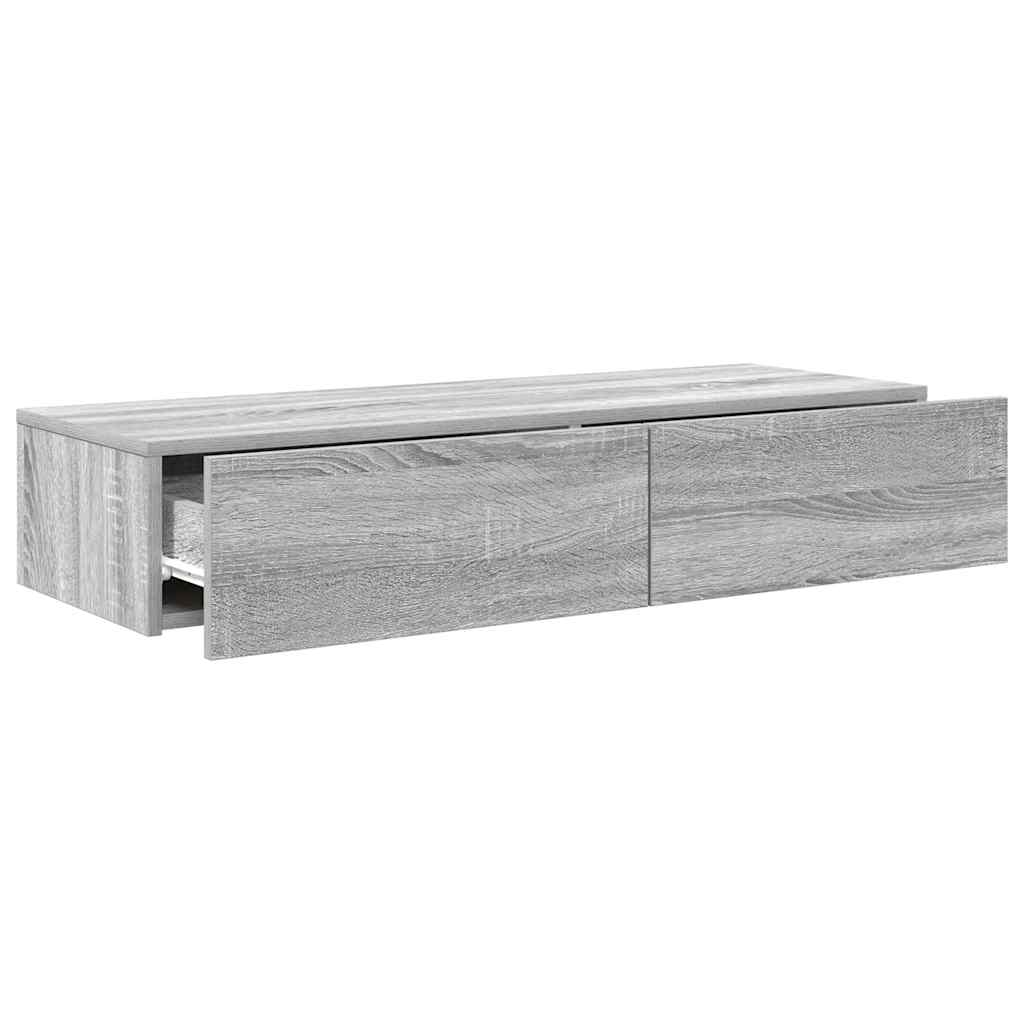 Wall shelf with drawers, gray oak, 100x36x19cm
