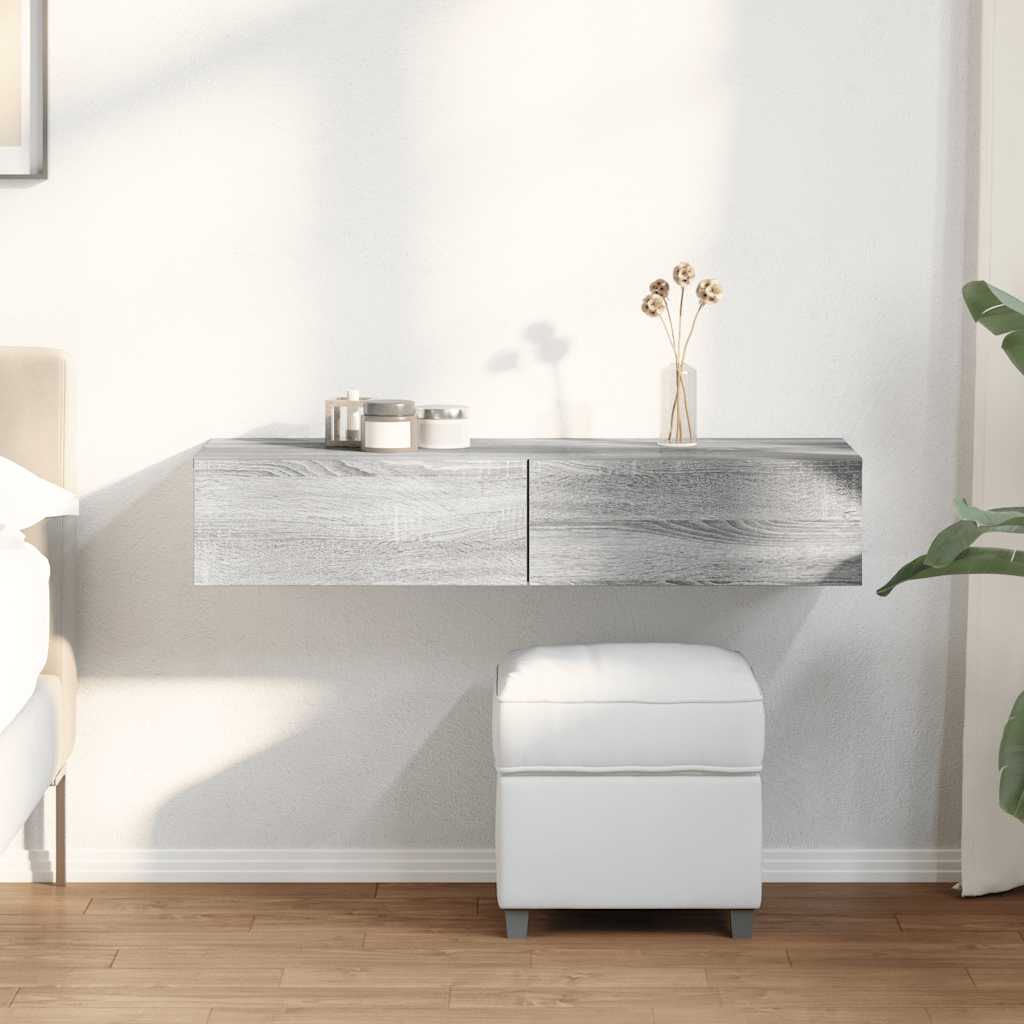 Wall shelf with drawers, gray oak, 100x36x19cm