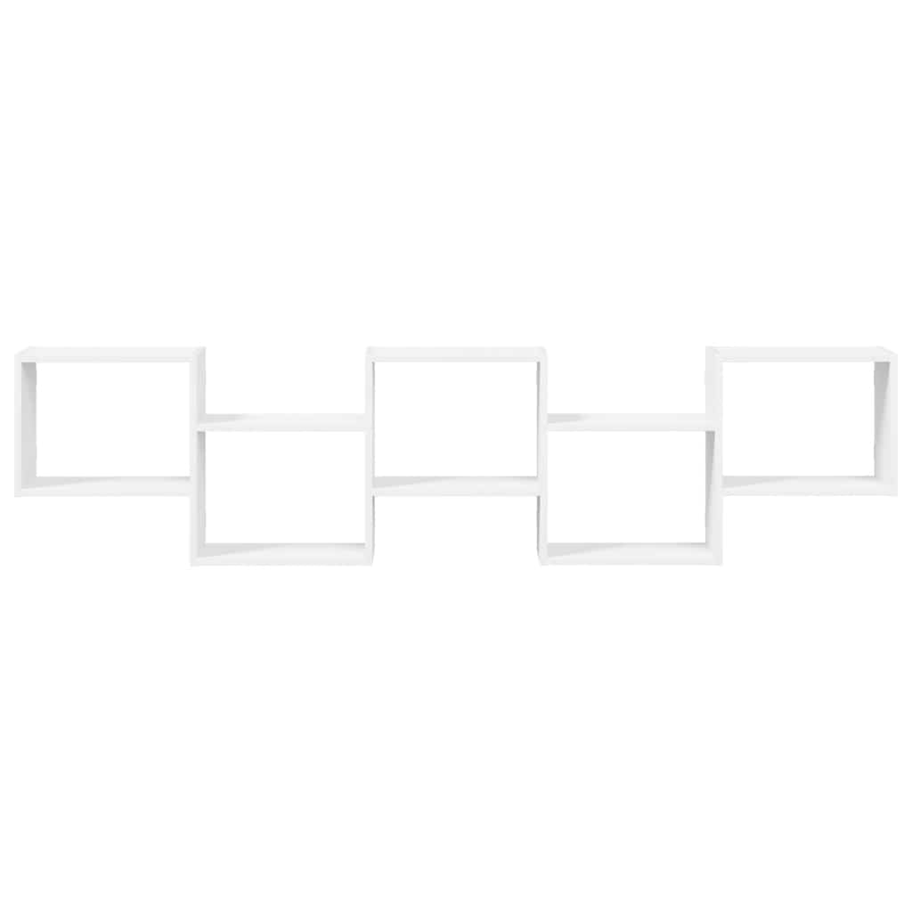 Wall shelf, 5 compartments, white, wood, cube-shaped