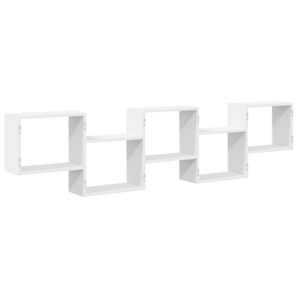 Wall shelf, 5 compartments, white, wood, cube-shaped