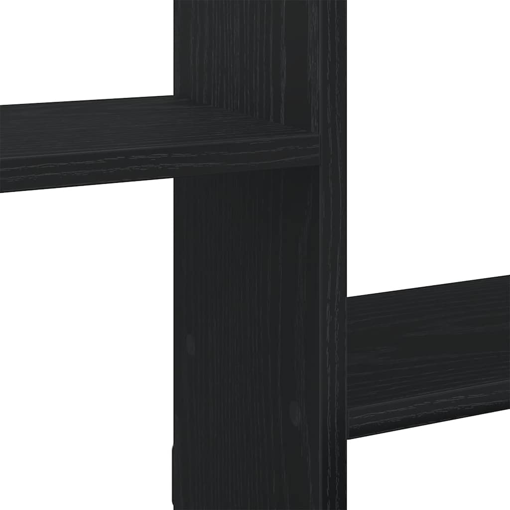 Wall shelf, 5 compartments, black, wood, cube-shaped