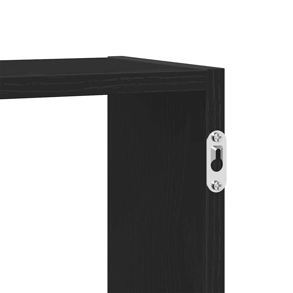 Wall shelf, 5 compartments, black, wood, cube-shaped