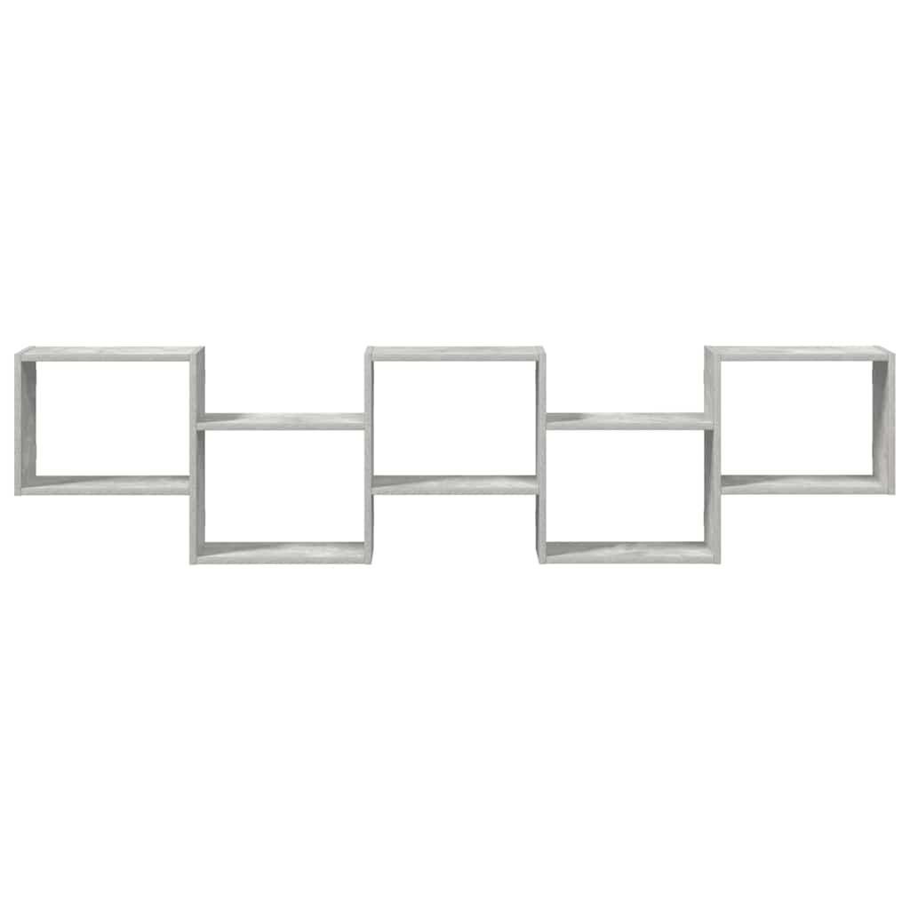 Wall shelf, 5 compartments, concrete grey, wood, cube-shaped