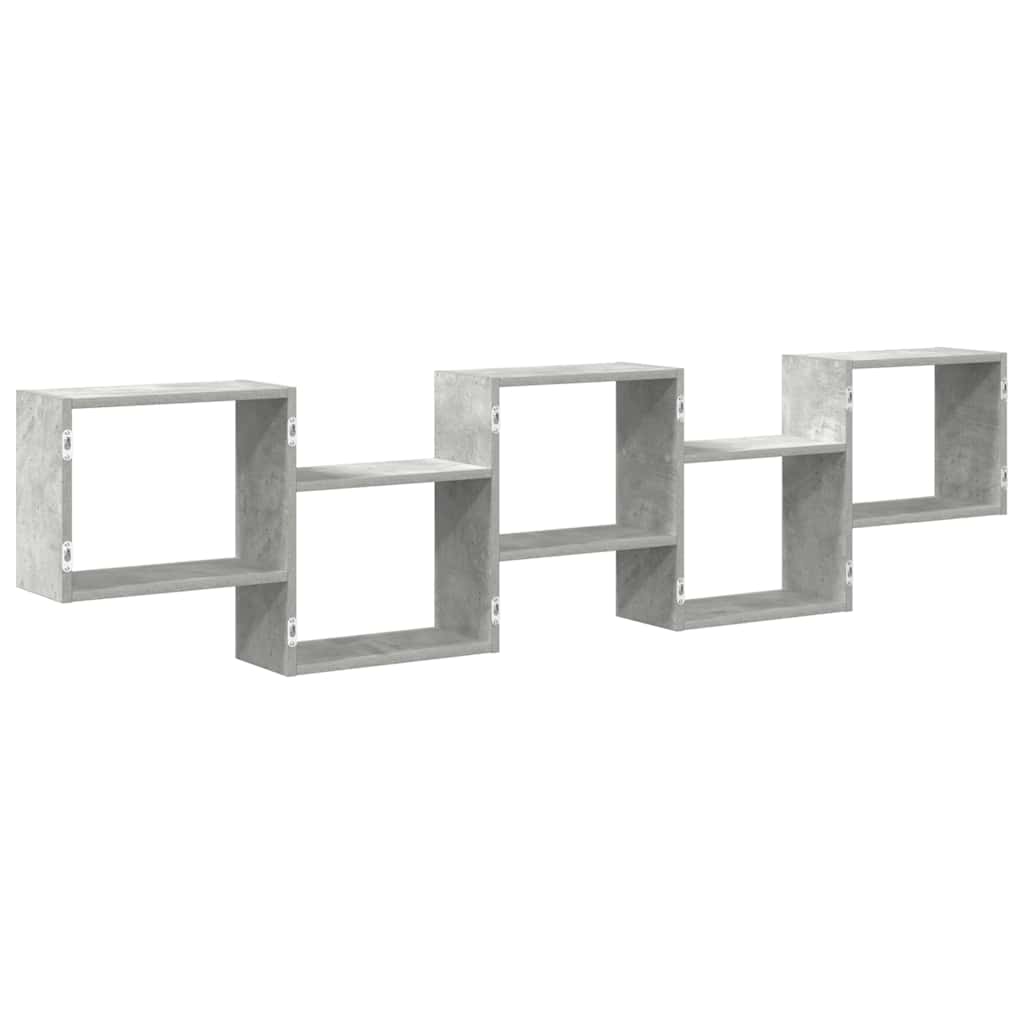 Wall shelf, 5 compartments, concrete grey, wood, cube-shaped