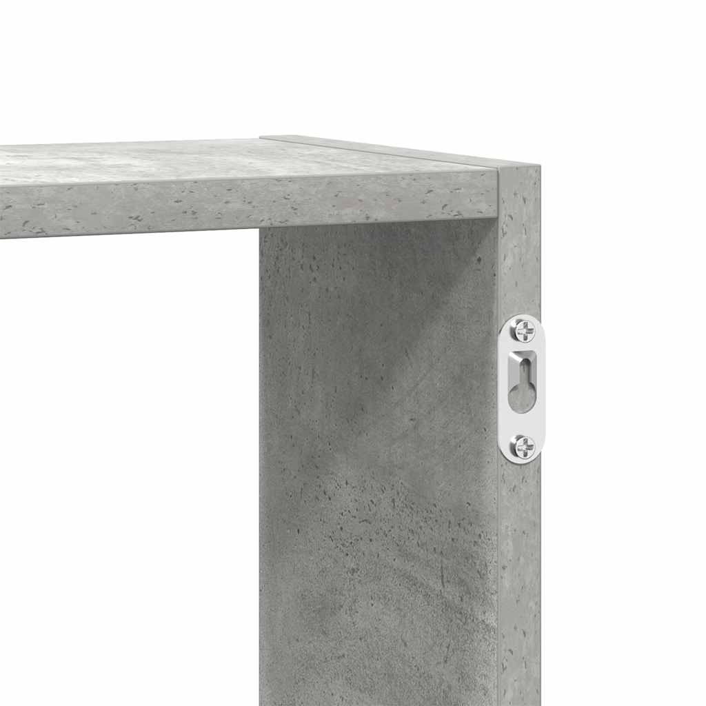 Wall shelf, 5 compartments, concrete grey, wood, cube-shaped
