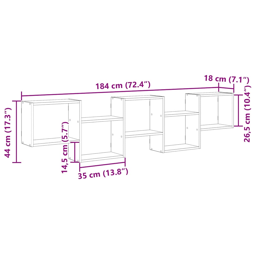 Wall shelf, 5 compartments, concrete grey, wood, cube-shaped