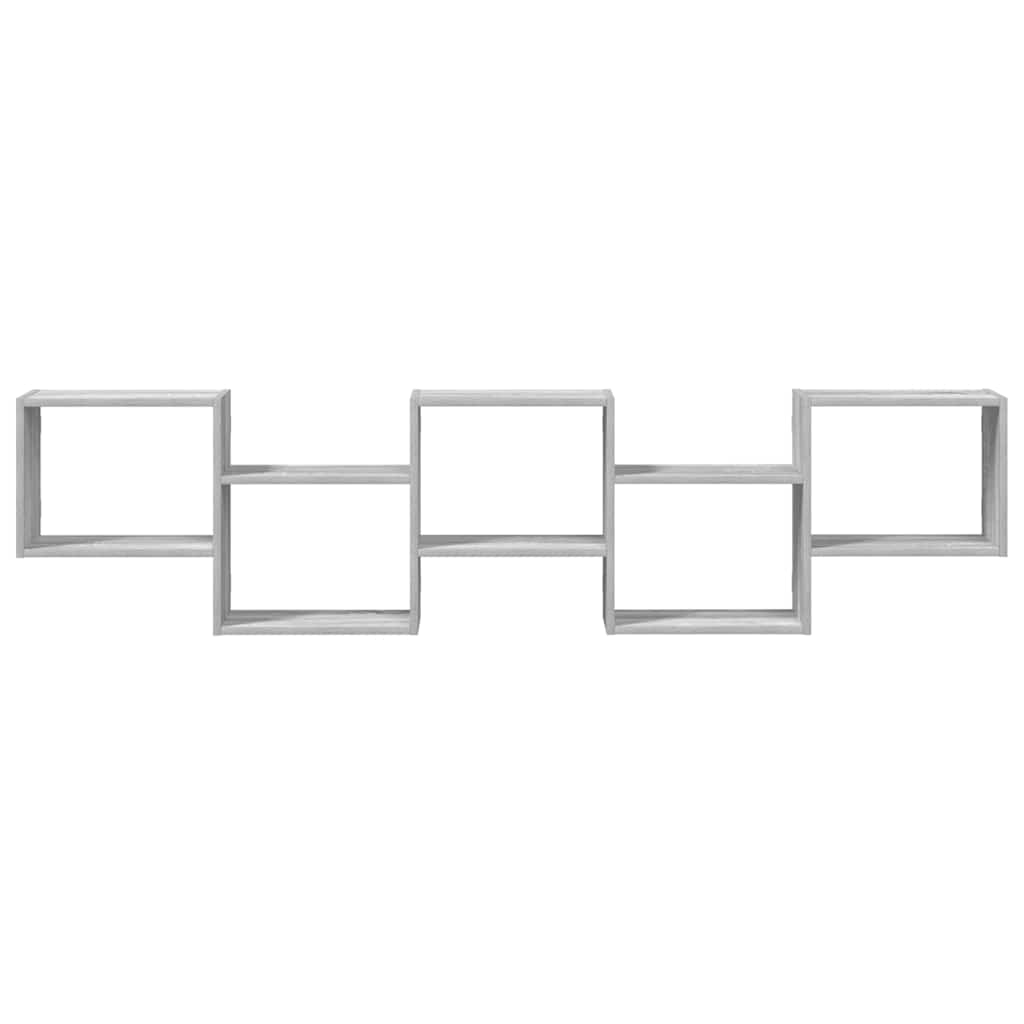 Wall shelf, 5-tier, grey oak, wood, cube