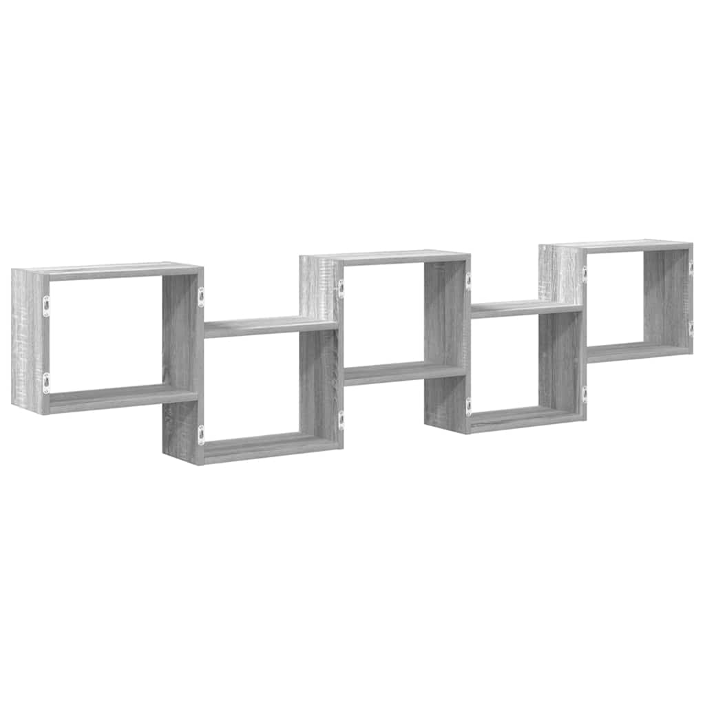 Wall shelf, 5-tier, grey oak, wood, cube