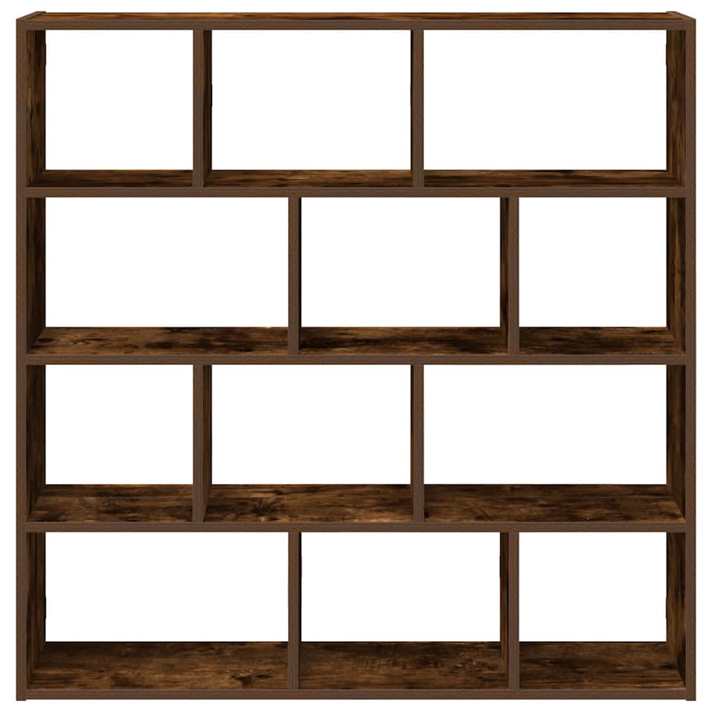 Wall shelf, 12 compartments, smoke, wood, cube-shaped