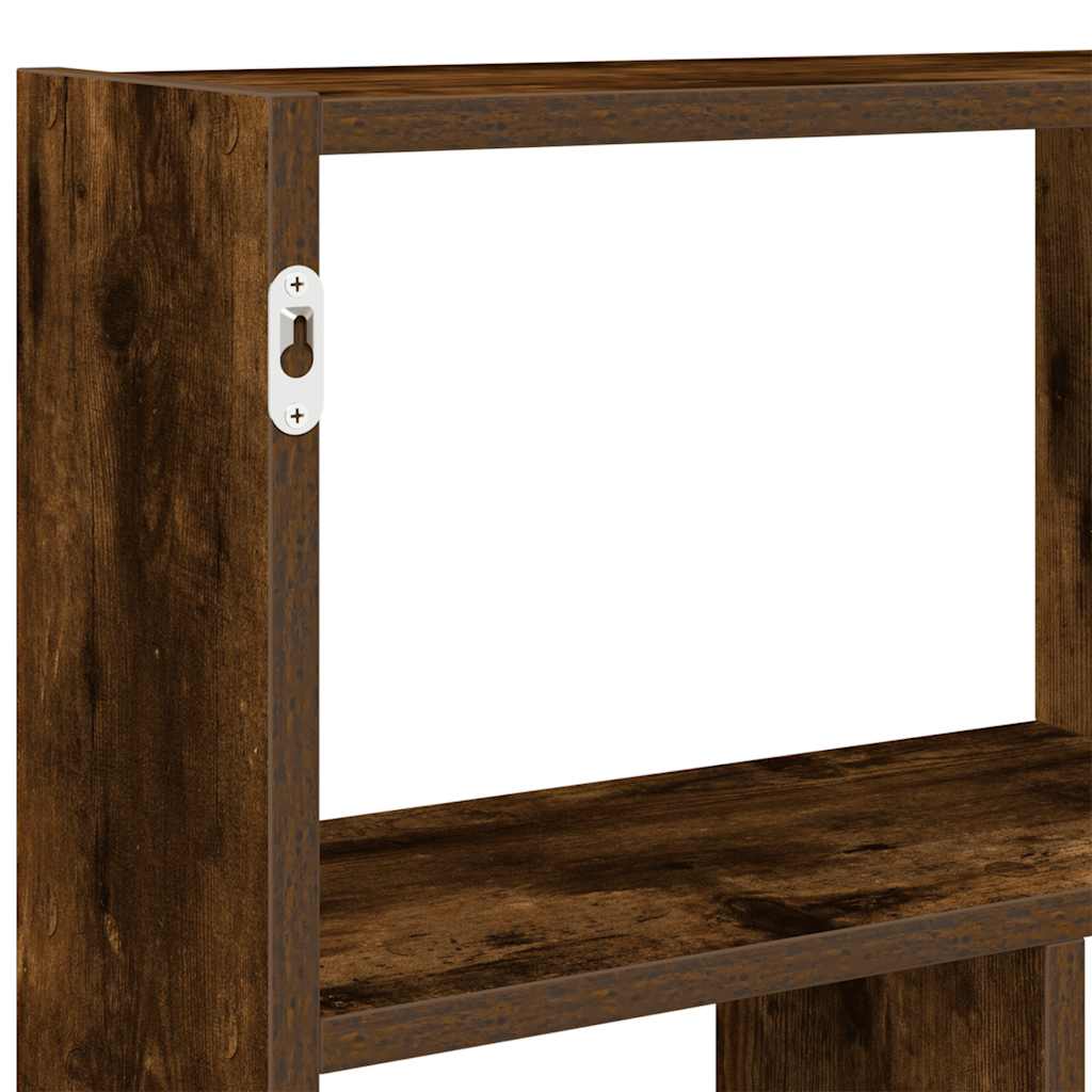 Wall shelf, 12 compartments, smoke, wood, cube-shaped