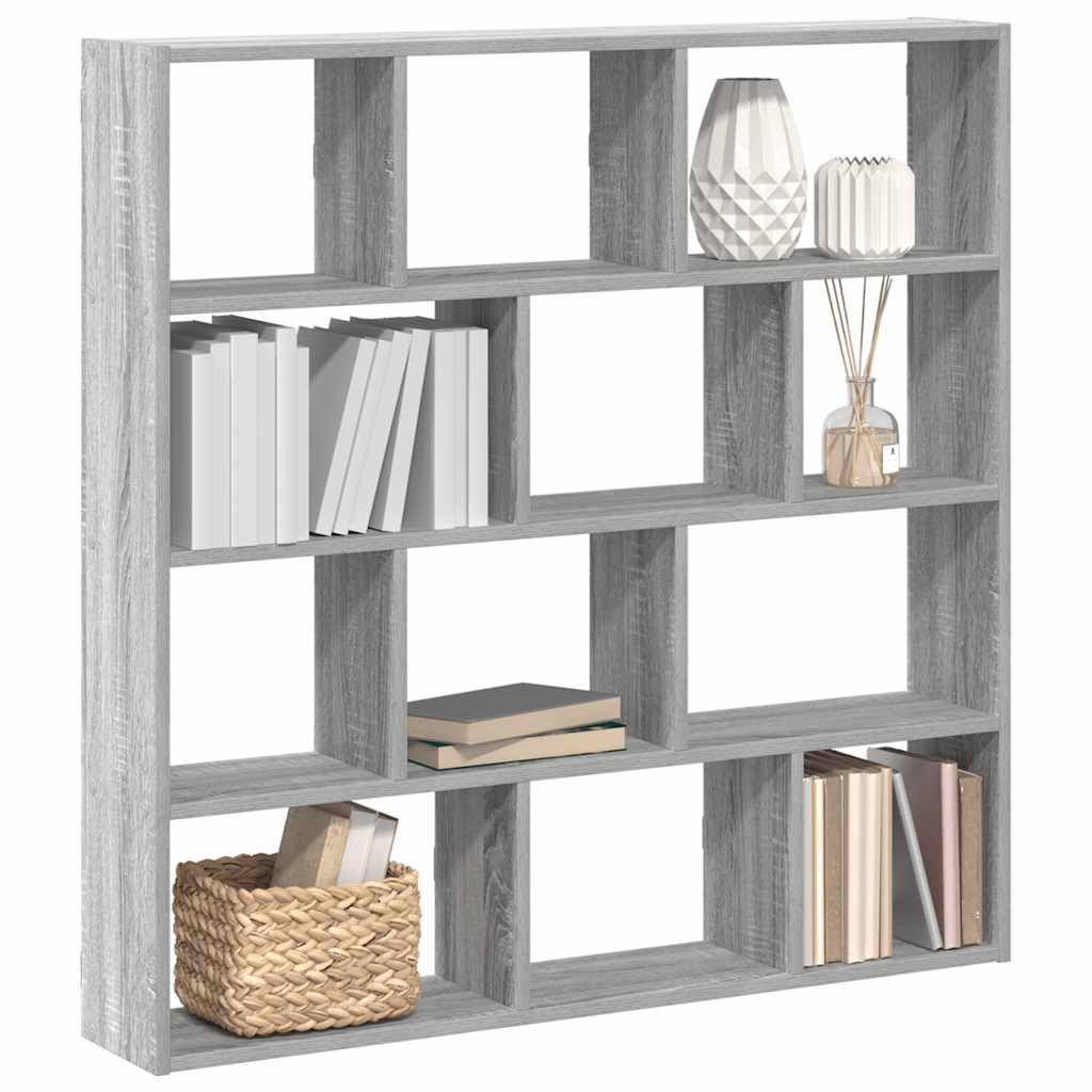 Wall shelf, 12 compartments, grey oak, wood, cube-shaped