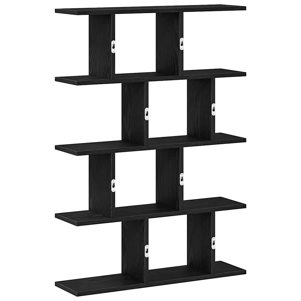 Wall shelf, 12 compartments, black, wood, cube-shaped