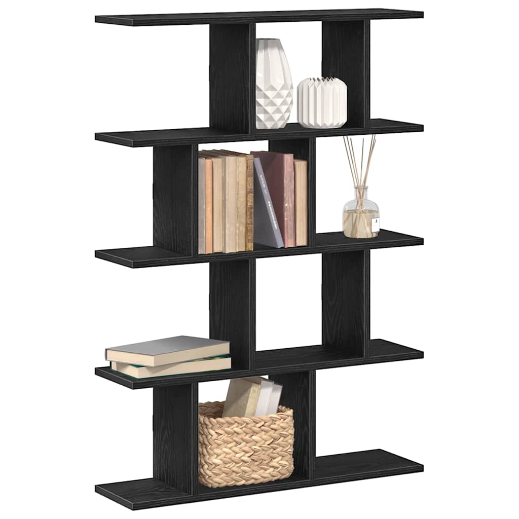Wall shelf, 12 compartments, black, wood, cube-shaped