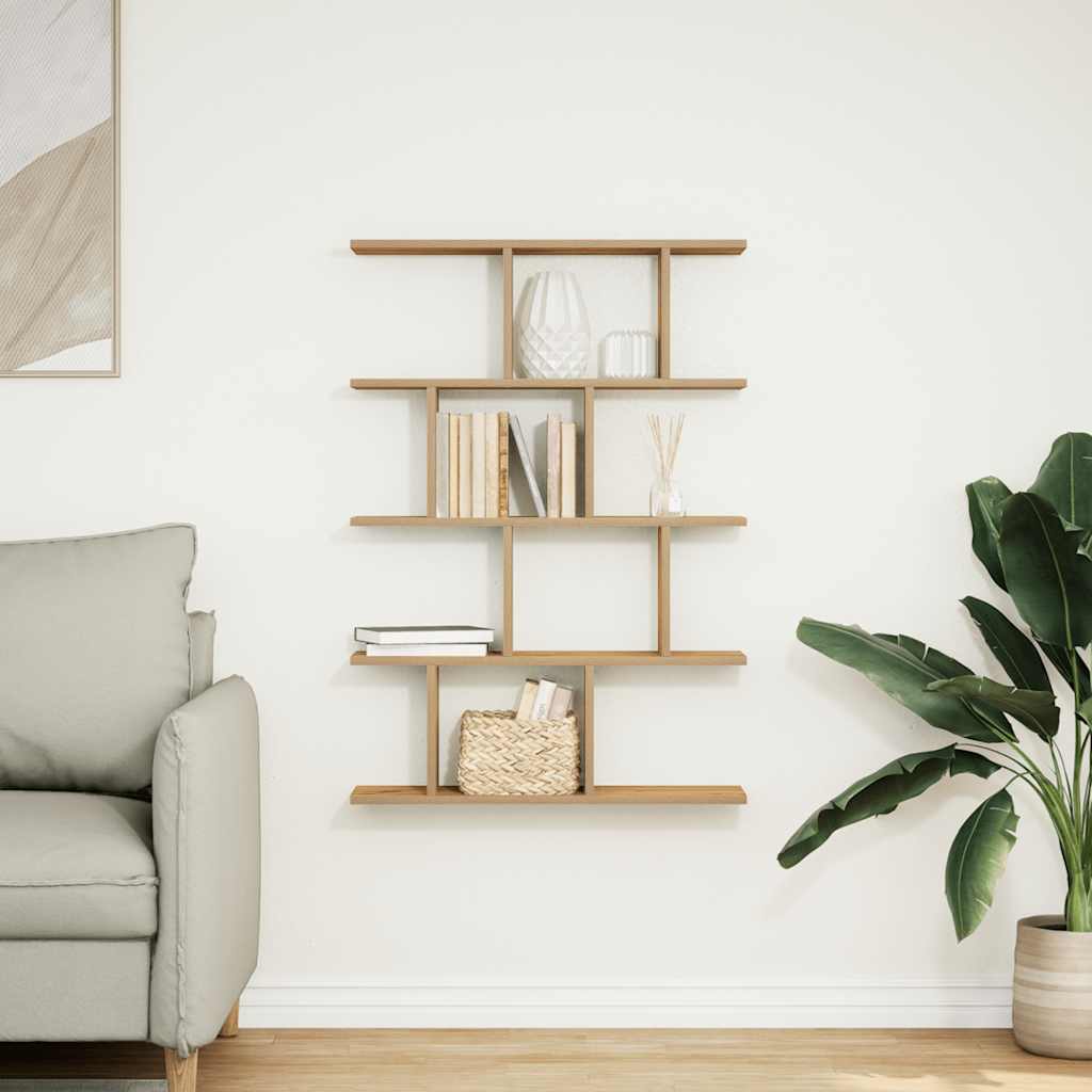 Wall shelf, 12 compartments, artisan, wood, cube-shaped